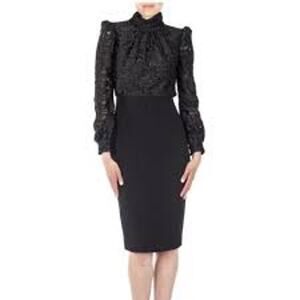 Badgley Mischka Formal Long Sleeve Dress Velvet Burnout Mock Neck Cocktail Sz8